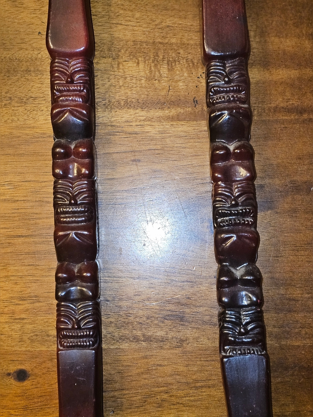 Carved Tiki Vintage Design Wooden Spoon & Fork Utensil Wall Sculptures Brown - Picture 2 of 6